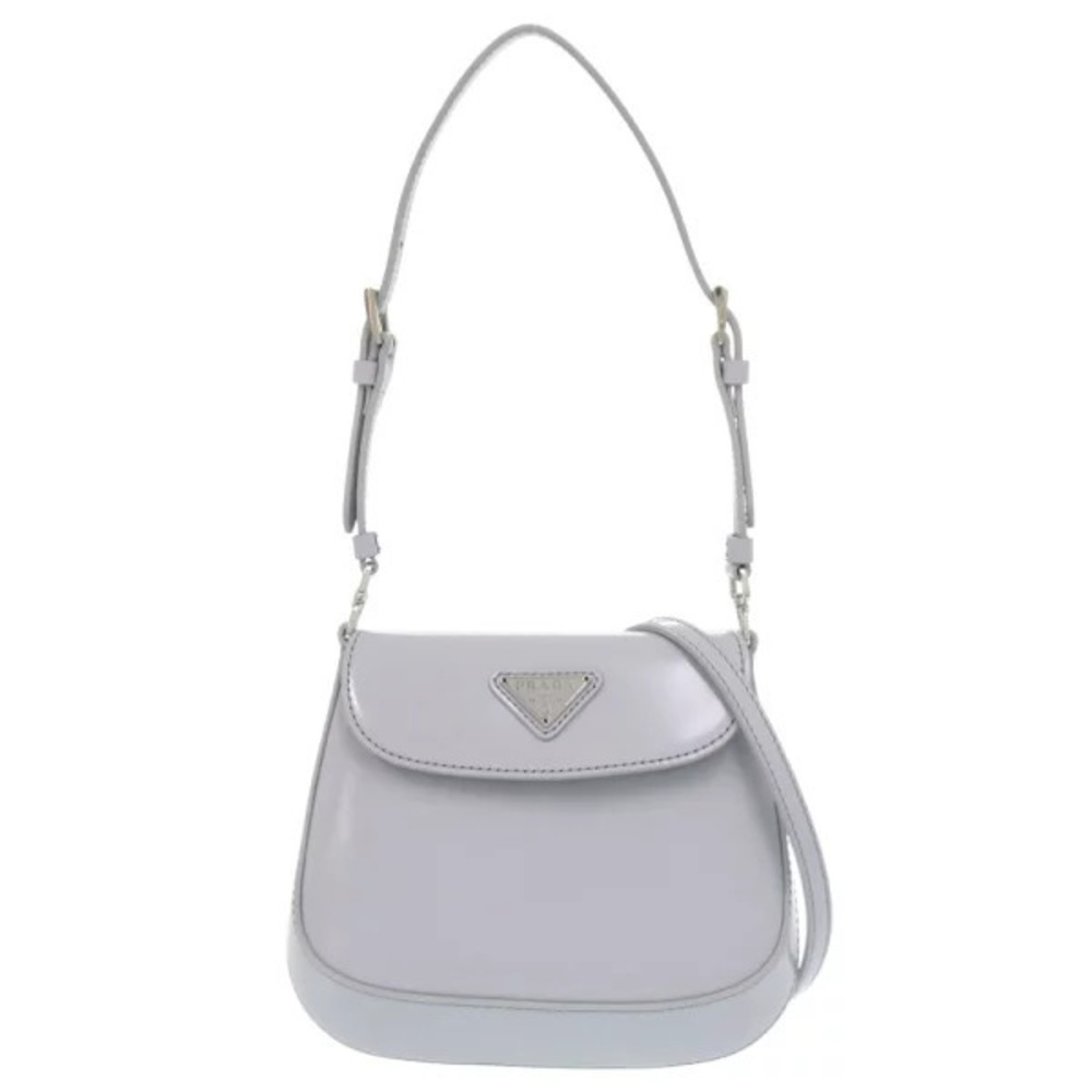 Prada SPAZZOLATO Triangle Logo Leather Blue Shoulder Bag